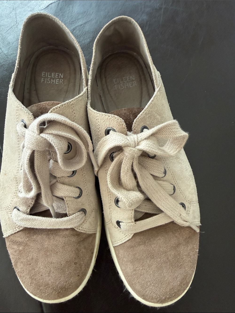 Eileen Fisher Taupe Suede Lace-Up Sneakers